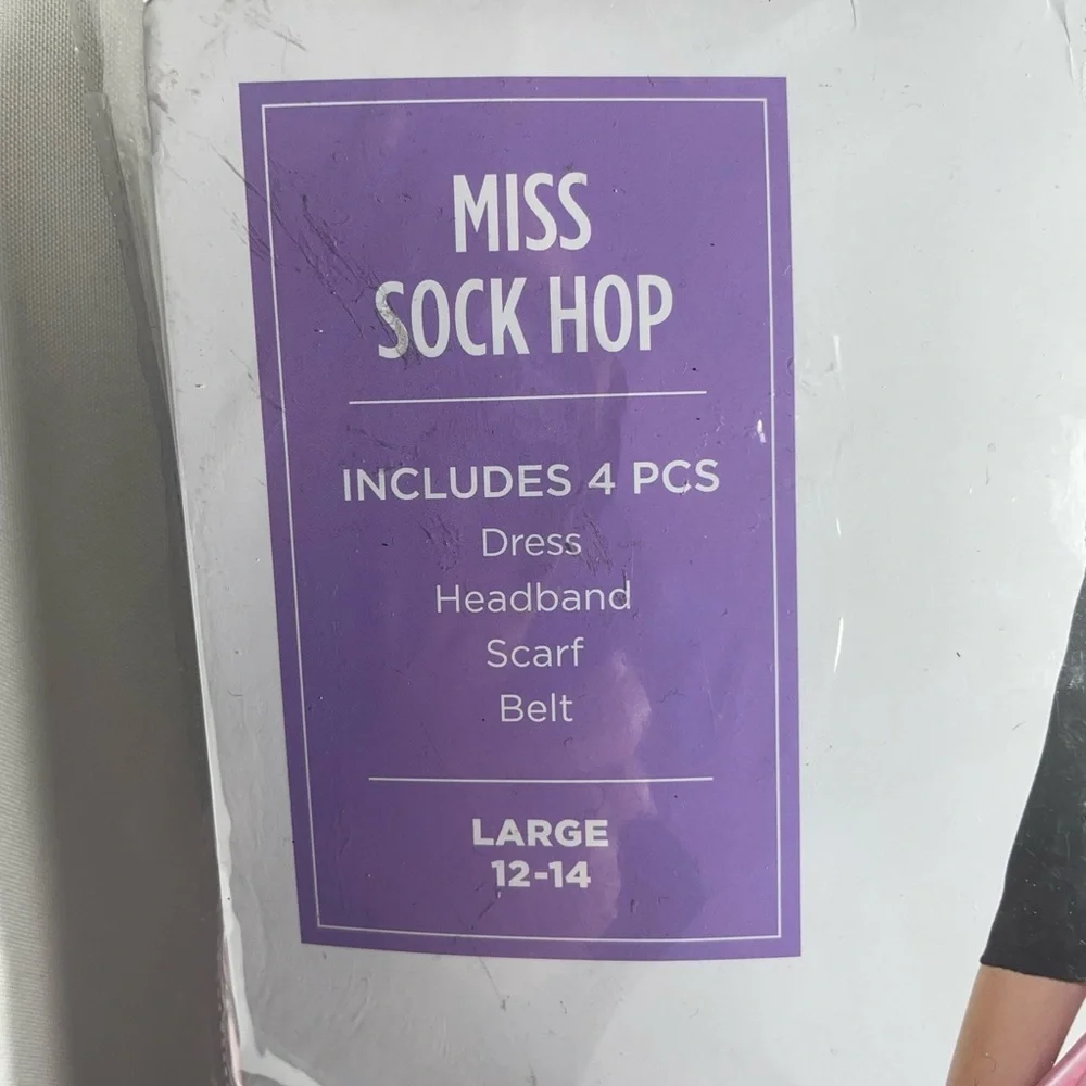 Miss Sock Hop Kids Size L 12/14 Halloween Costume - Pink and Black NWT 4PCS - Picture 2 of 5